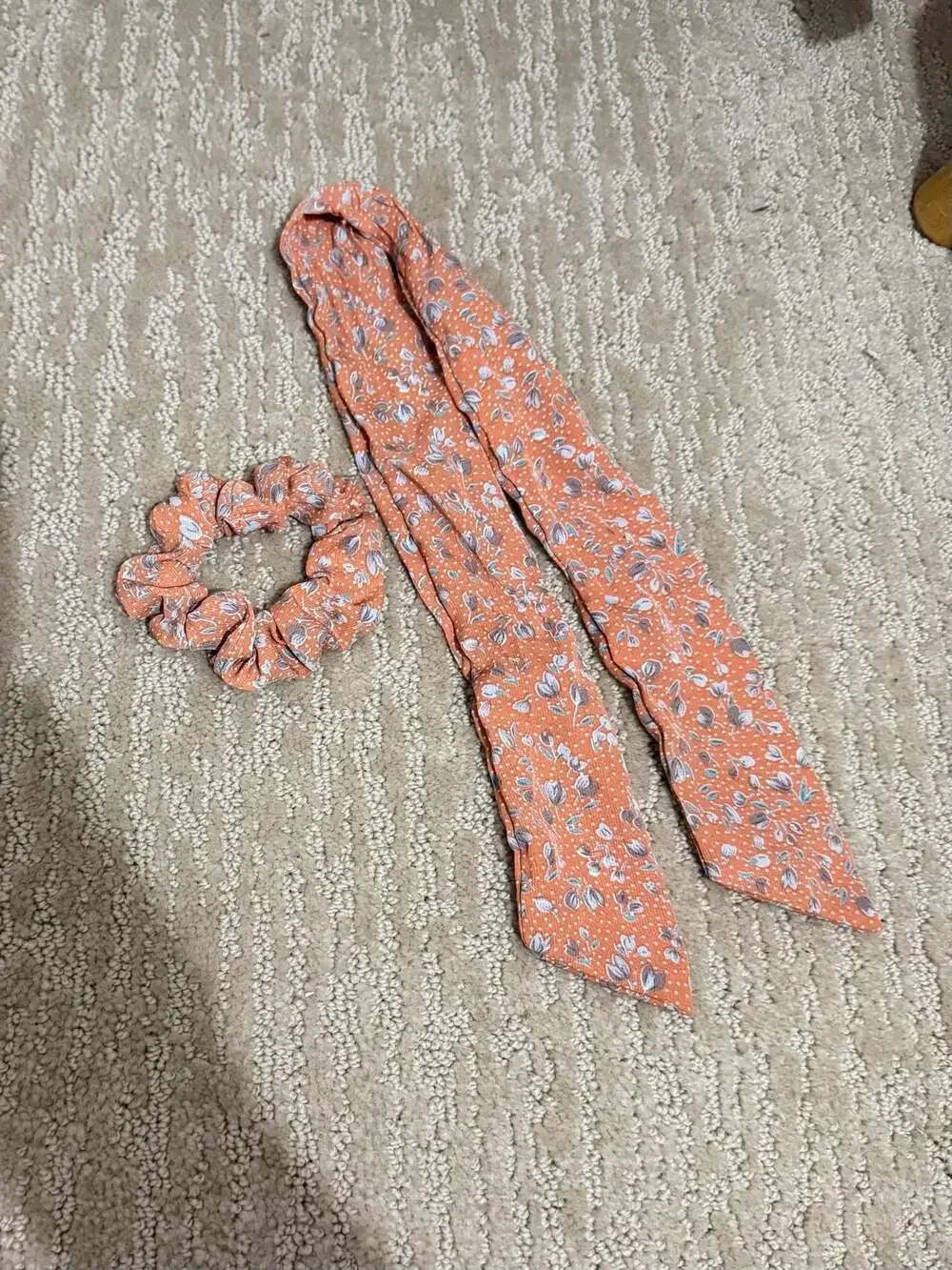 Floral Print Bow Scrunchie Orange